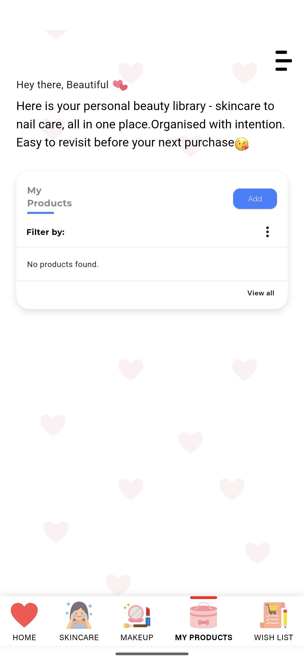 My products app screen