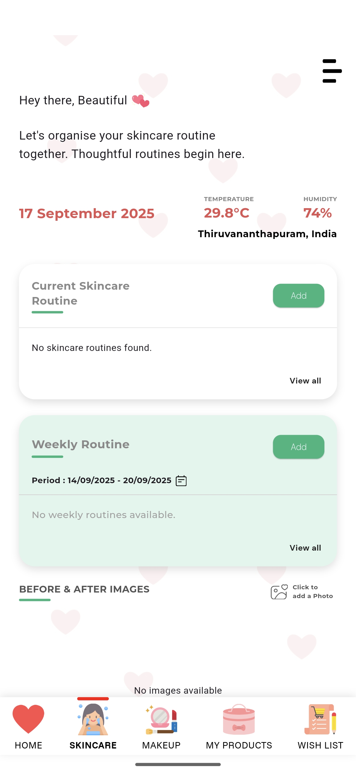 Skincare app screen