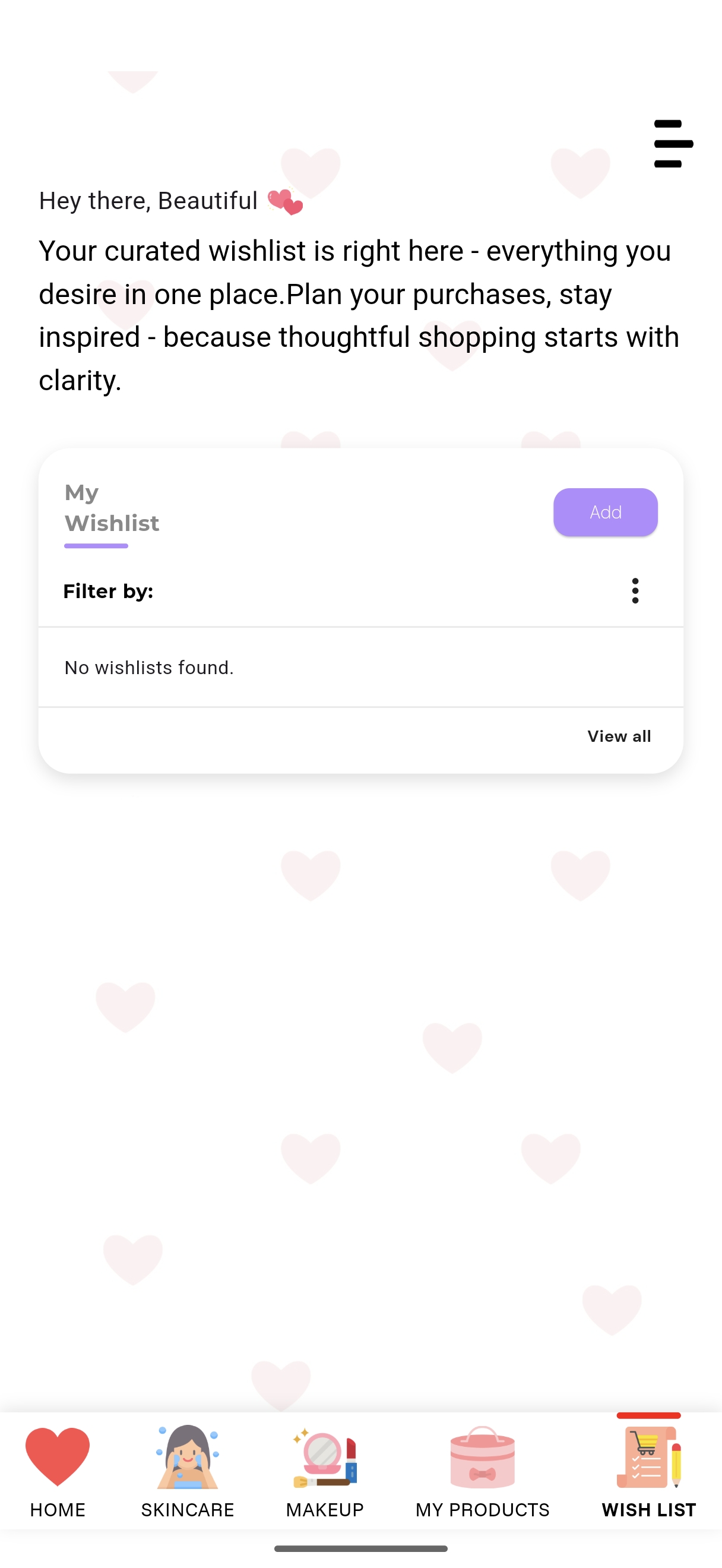 Wishlist app screen